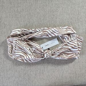 Tan + Lines Brown and White Animal Print Bikini Top Medium